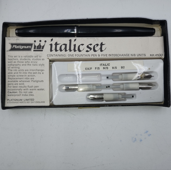 EUC Platignum Italic Italic calligraphy Fountain Pen & 5 Nibs Refill 475 - Picture 1 of 7